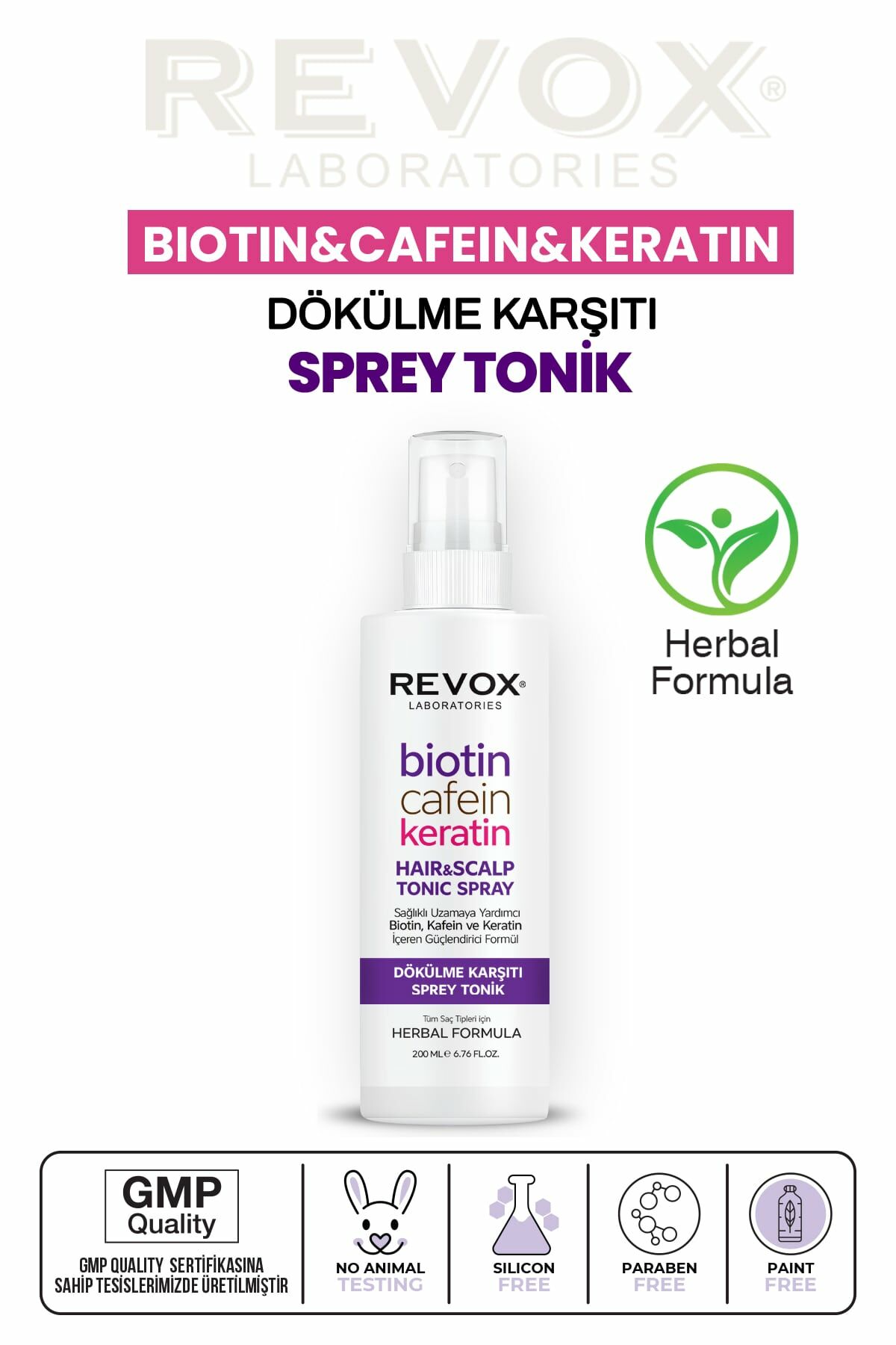 Biotin, Kafein ve Keratin İçeren Saç Dökülme Karşıtı Sağlıklı Uzamaya Yardımcı Sprey Tonik